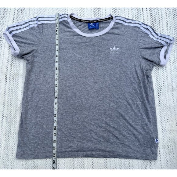 Adidas Shirt Medium Gray Trefoil 3 Striped Short Sleeve Y2K Retro Active Womens - Picture 9 of 10